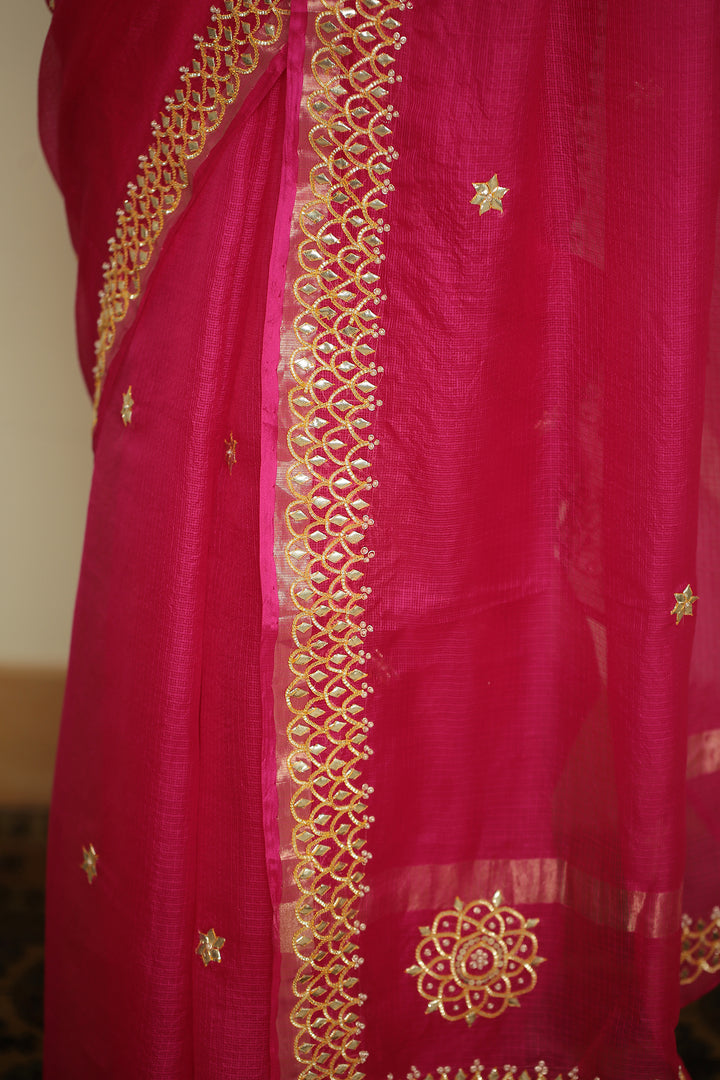 kota silk Saree with Dori, Gota, Gota Patti, Sequins work.