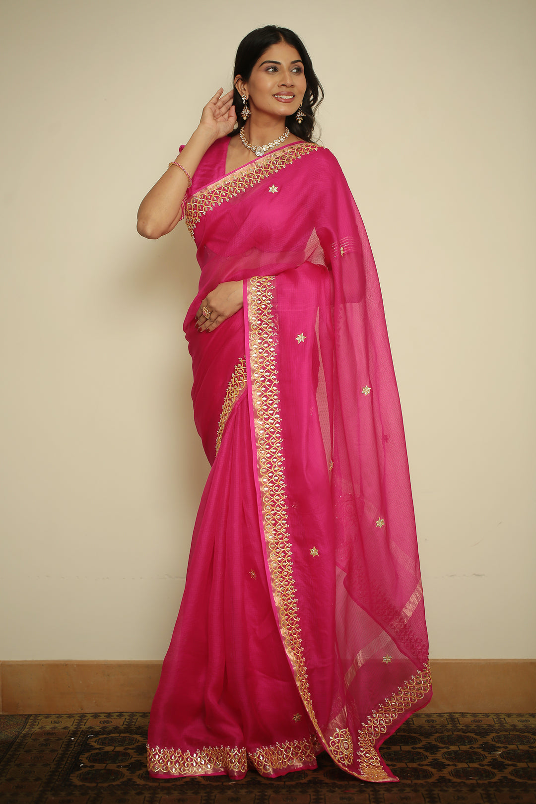 kota silk Saree with Dori, Gota, Gota Patti, Sequins work.