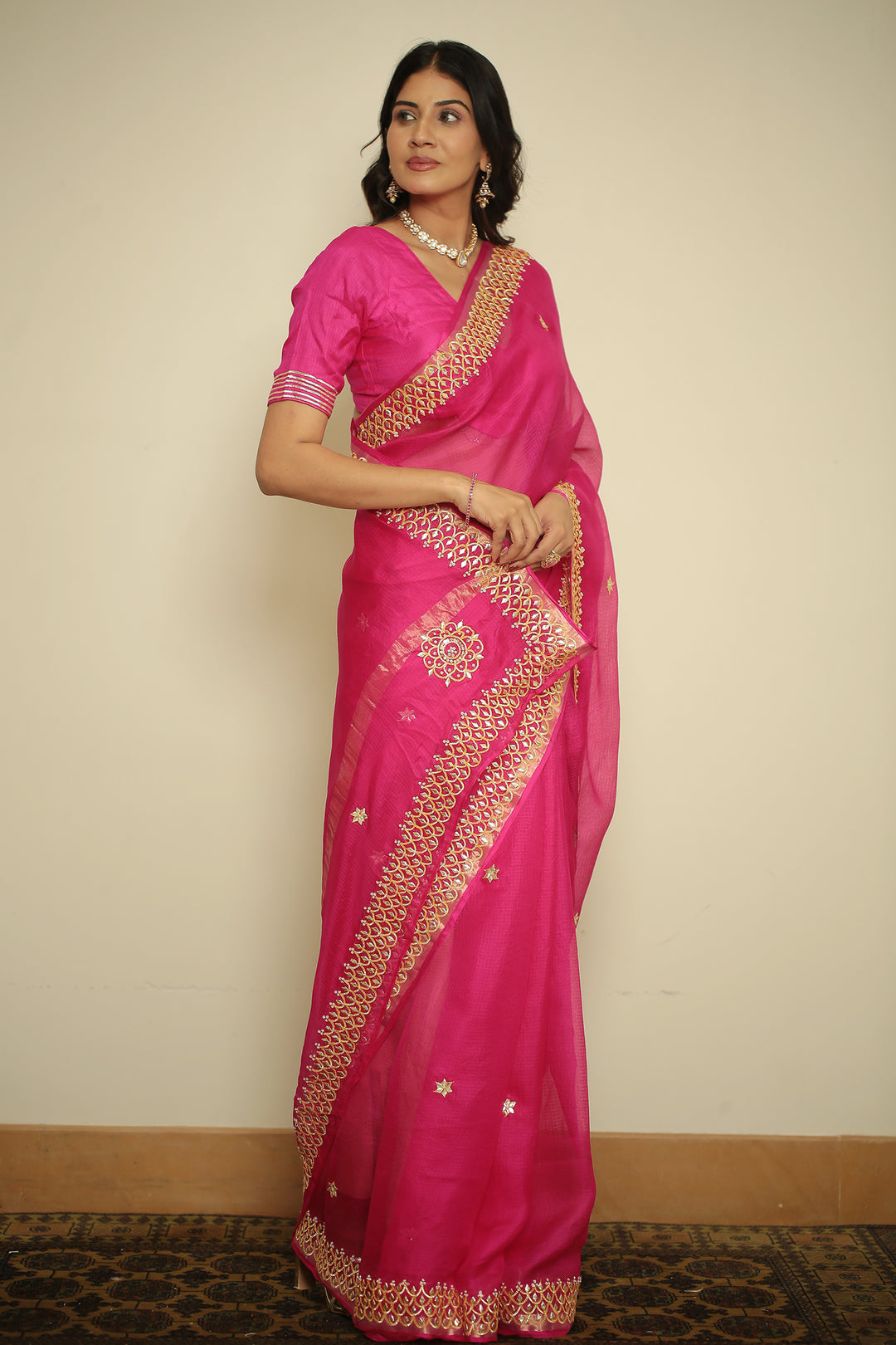 kota silk Saree with Dori, Gota, Gota Patti, Sequins work.