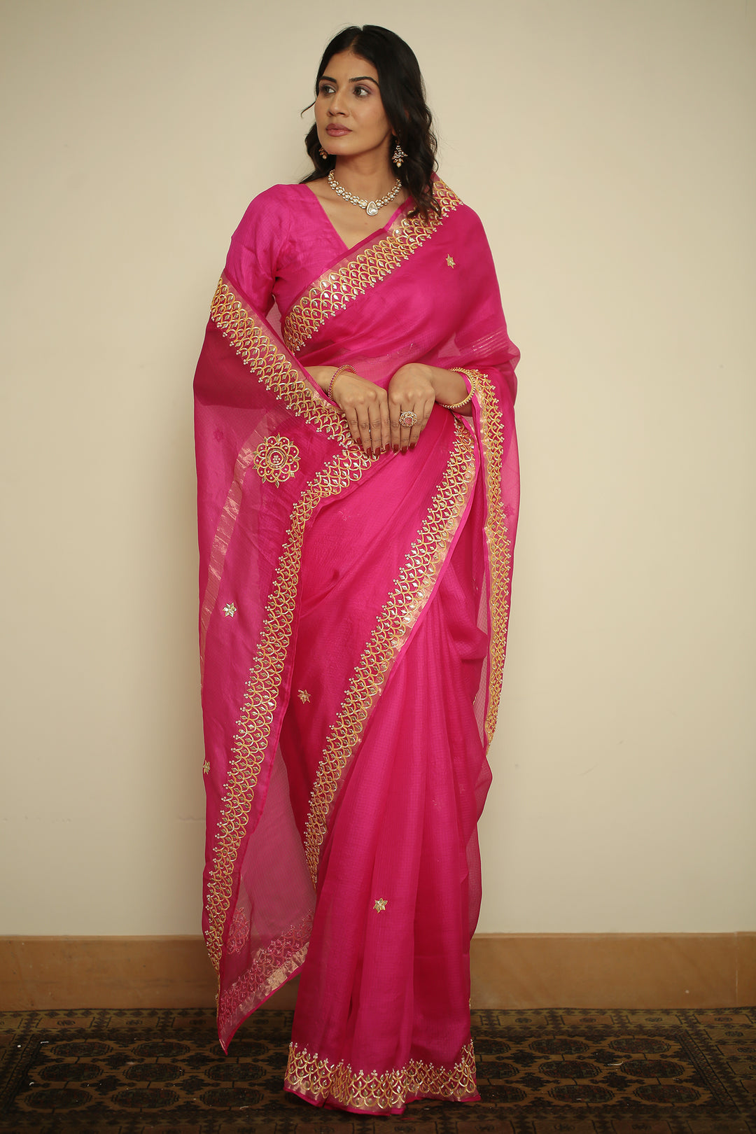 kota silk Saree with Dori, Gota, Gota Patti, Sequins work.