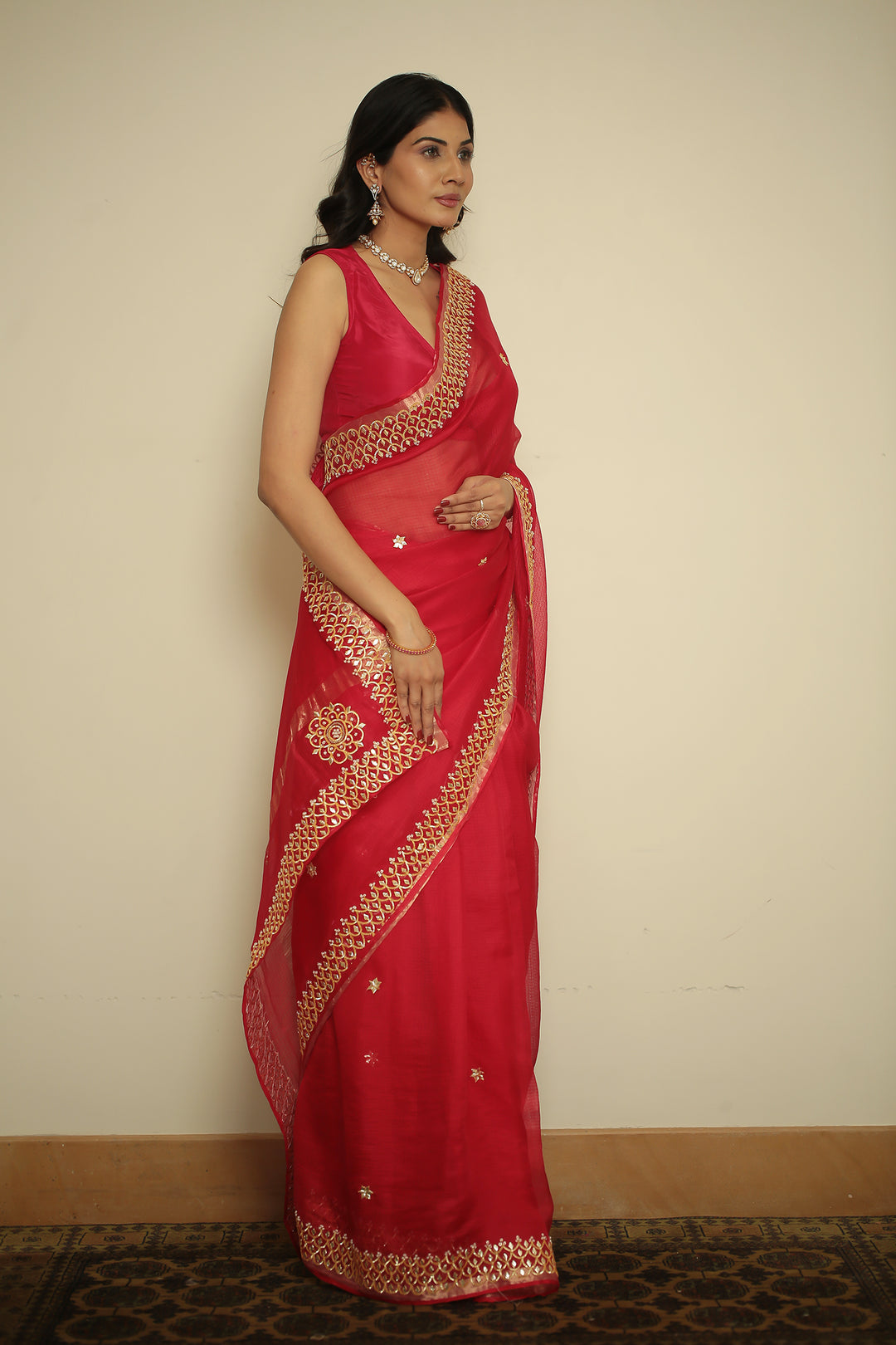 kota silk Saree with Dori, Gota, Gota Patti, Sequins work.