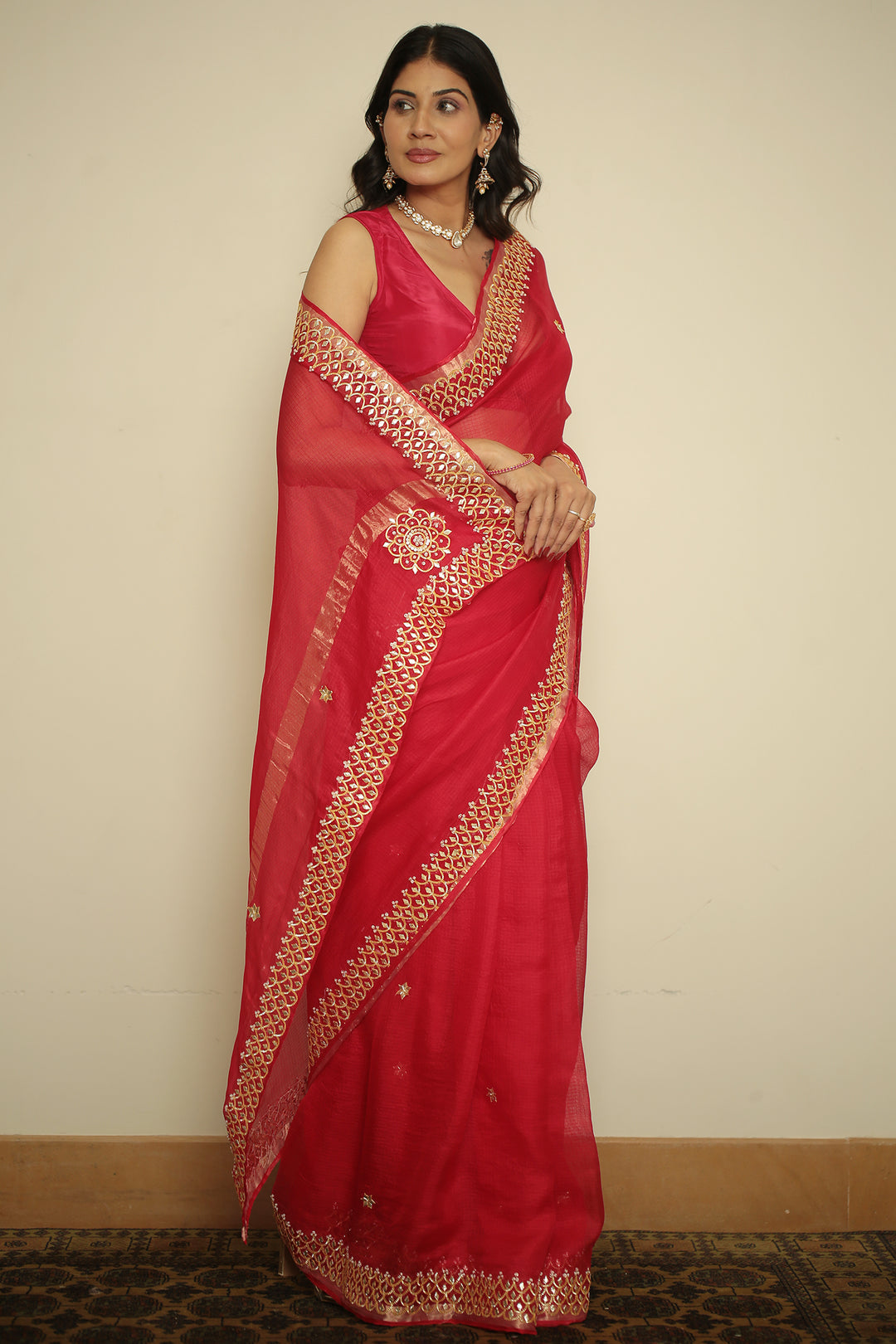 kota silk Saree with Dori, Gota, Gota Patti, Sequins work.