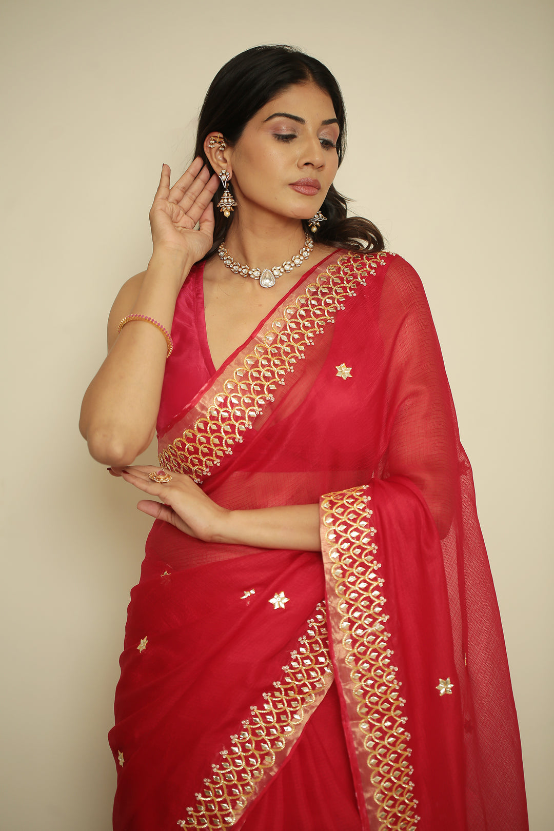 kota silk Saree with Dori, Gota, Gota Patti, Sequins work.