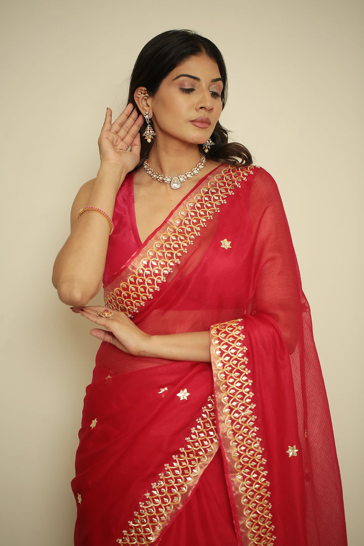 kota silk Saree with Dori, Gota, Gota Patti, Sequins work.