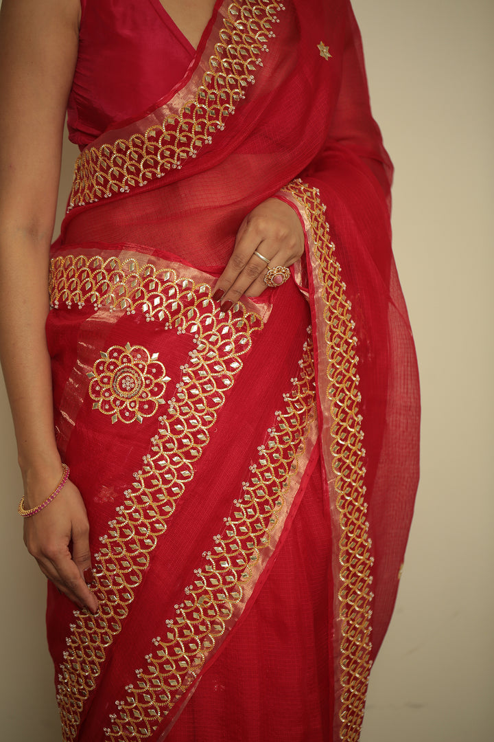 kota silk Saree with Dori, Gota, Gota Patti, Sequins work.
