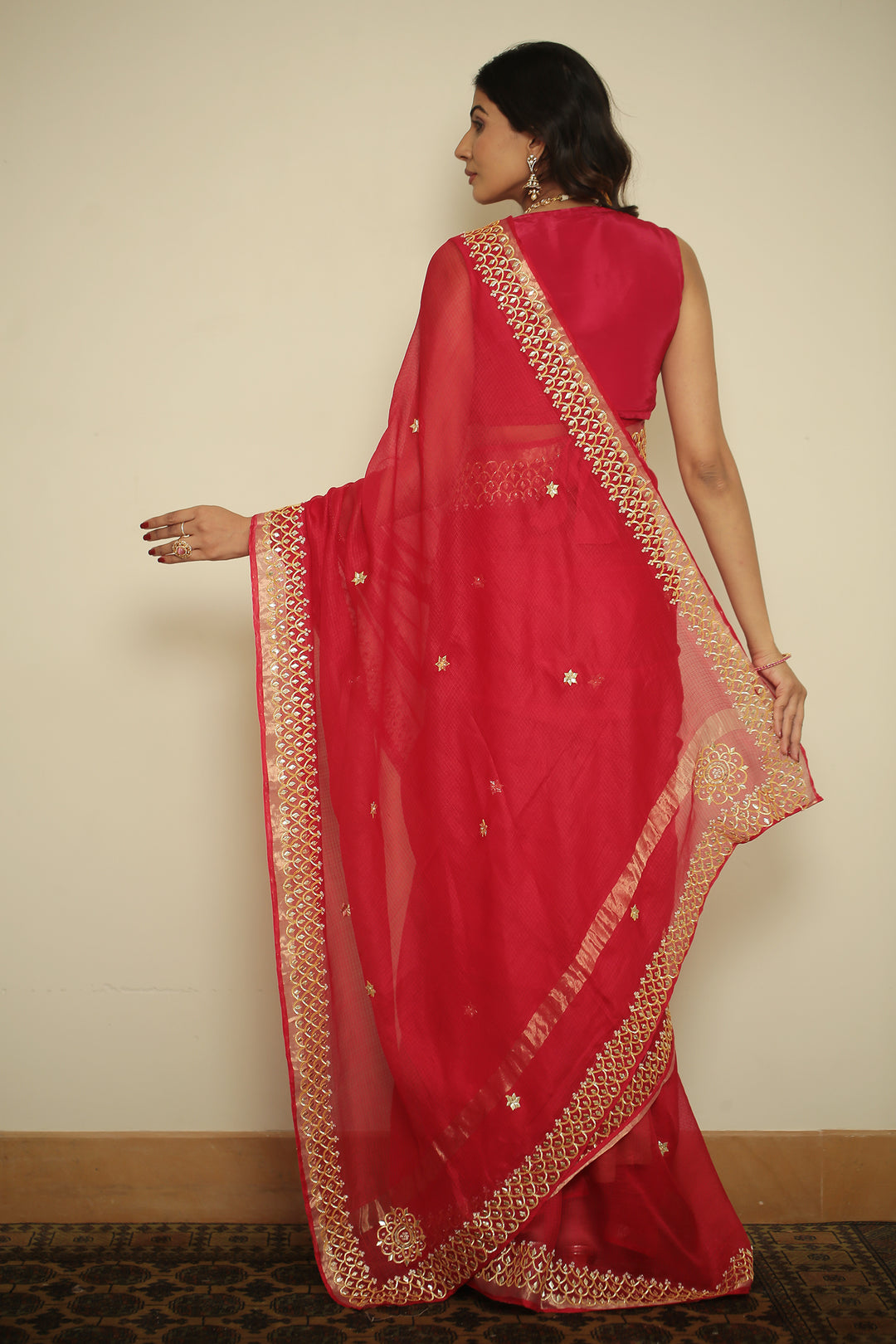 kota silk Saree with Dori, Gota, Gota Patti, Sequins work.