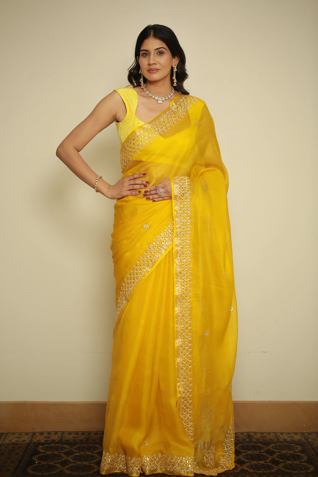 kota silk Saree with Dori, Gota, Gota Patti, Sequins work.