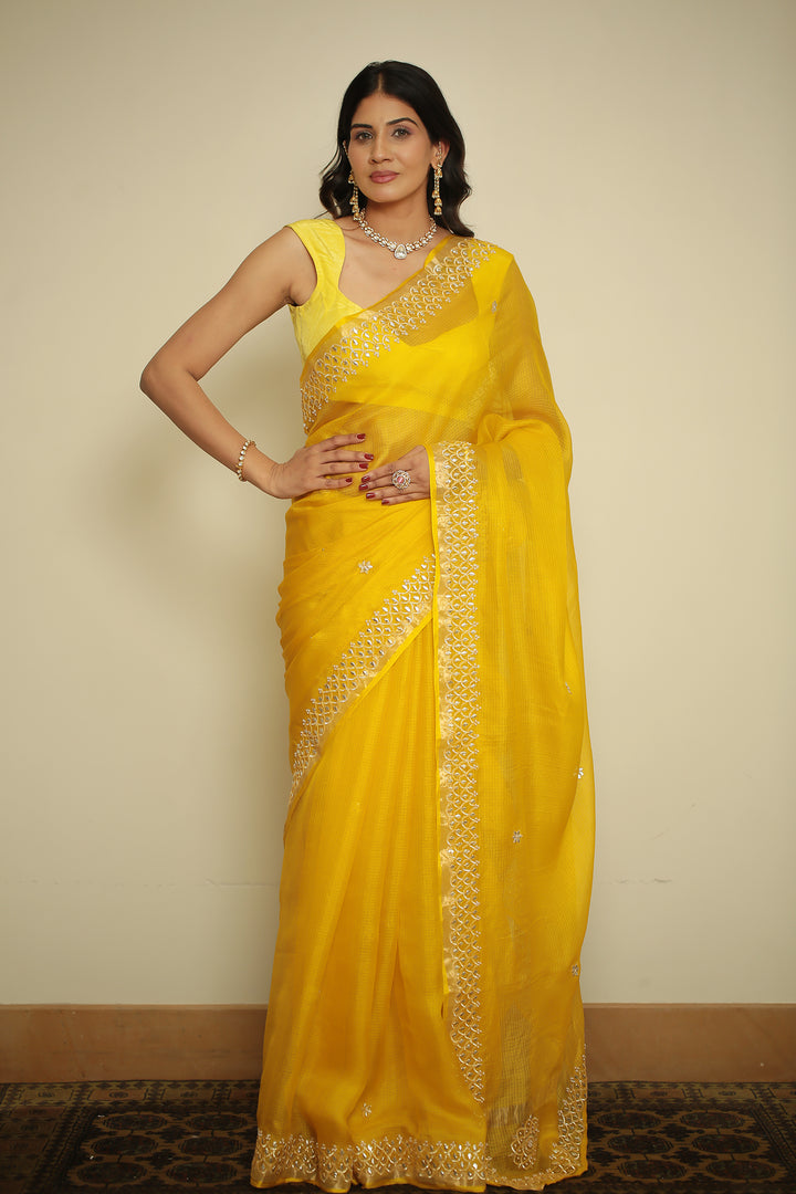 kota silk Saree with Dori, Gota, Gota Patti, Sequins work.