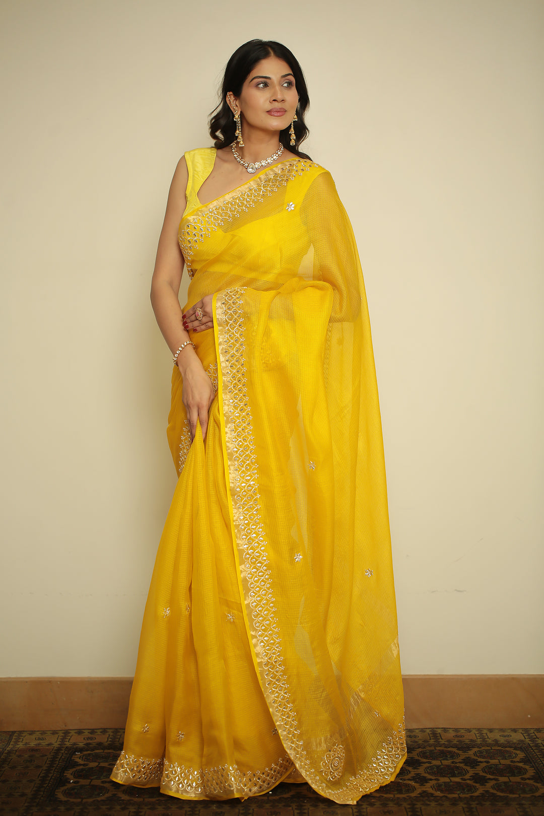 kota silk Saree with Dori, Gota, Gota Patti, Sequins work.