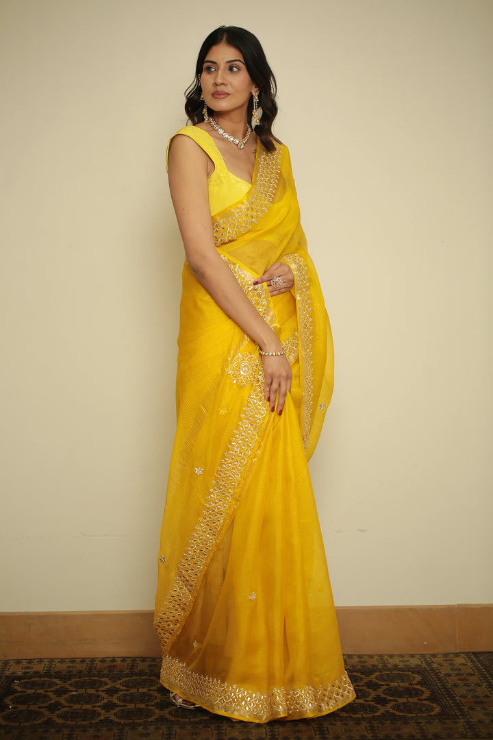 kota silk Saree with Dori, Gota, Gota Patti, Sequins work.