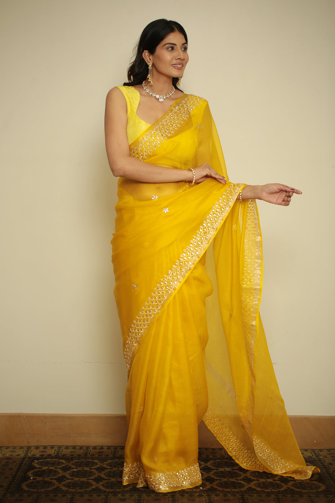 kota silk Saree with Dori, Gota, Gota Patti, Sequins work.