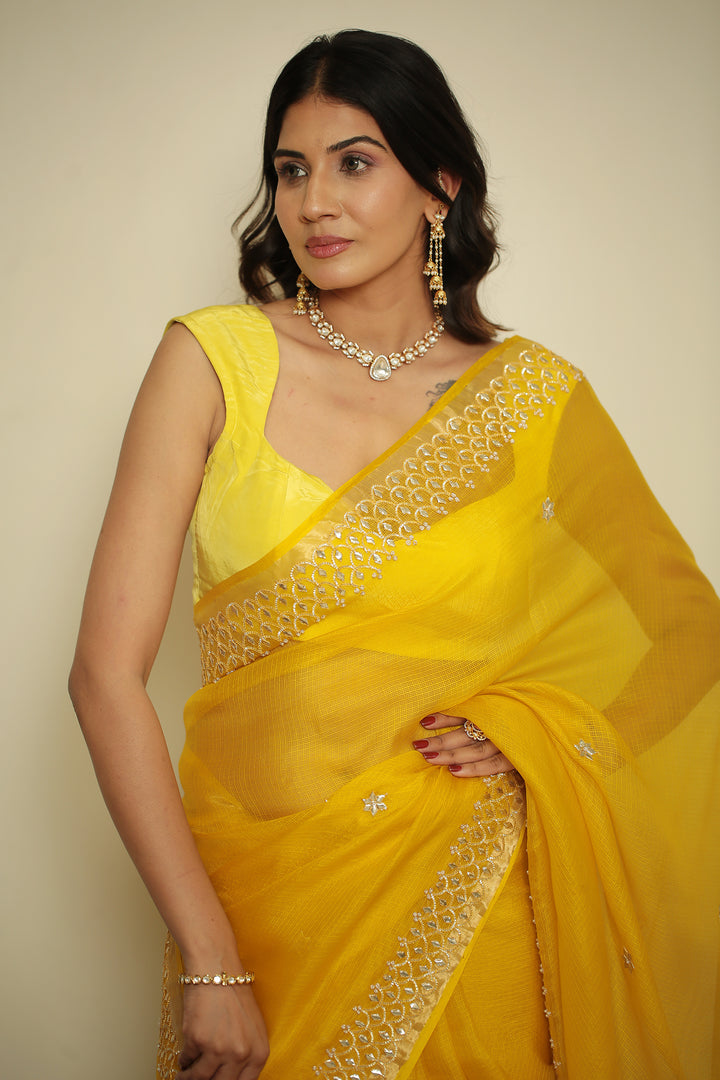 kota silk Saree with Dori, Gota, Gota Patti, Sequins work.