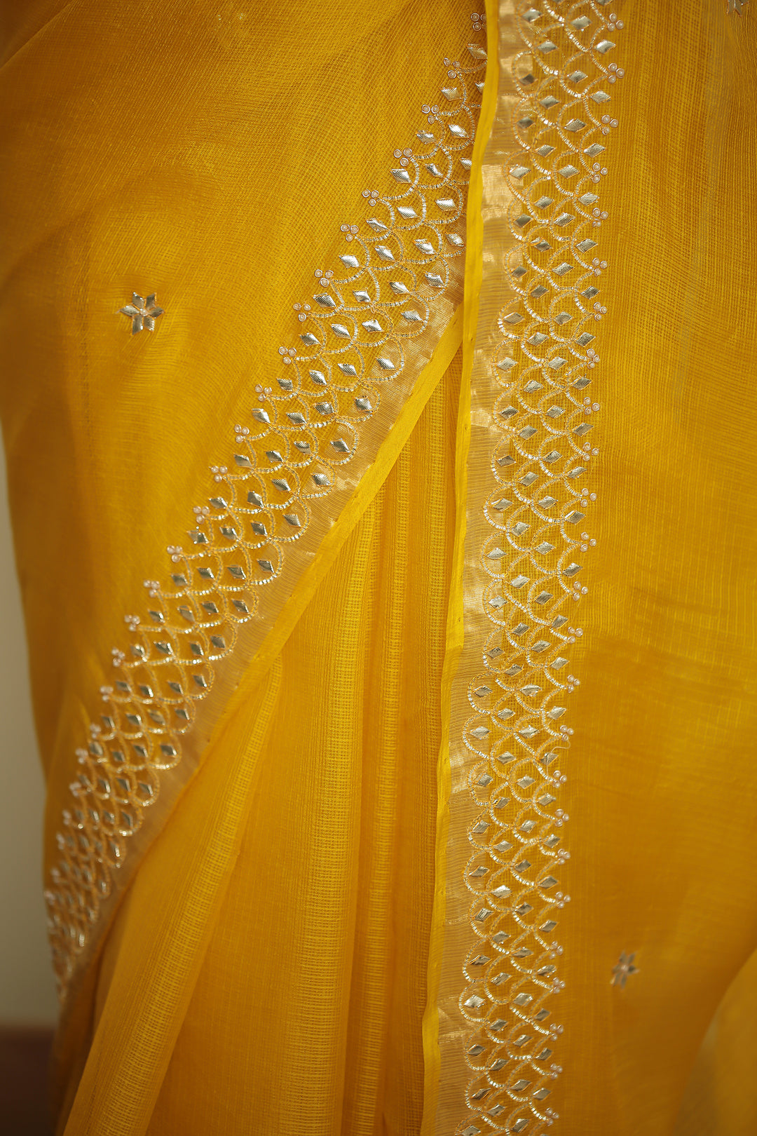 kota silk Saree with Dori, Gota, Gota Patti, Sequins work.