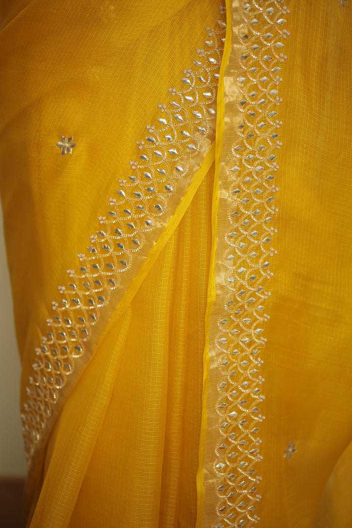 kota silk Saree with Dori, Gota, Gota Patti, Sequins work.