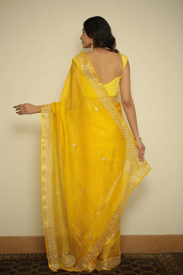 kota silk Saree with Dori, Gota, Gota Patti, Sequins work.