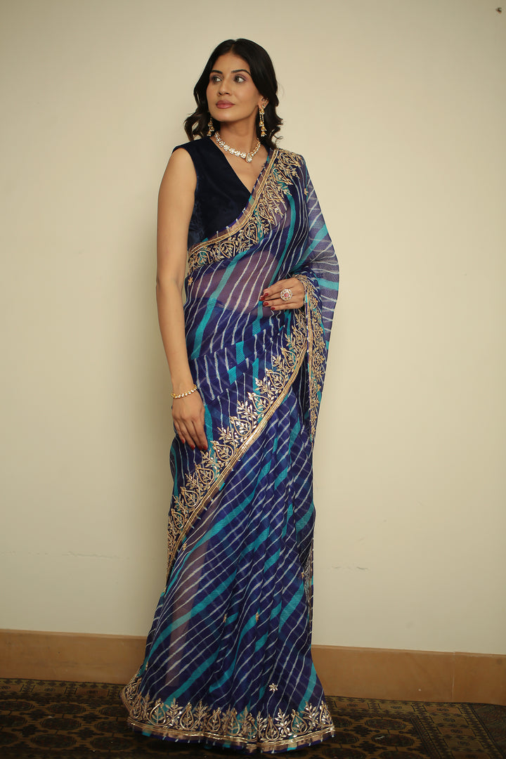 Leheriya kota silk Saree with Dori, Gota, Gota Patti, Sequins work.
