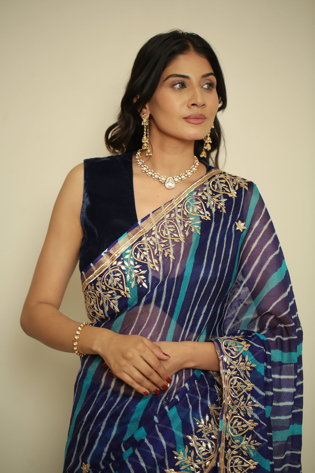 Leheriya kota silk Saree with Dori, Gota, Gota Patti, Sequins work.