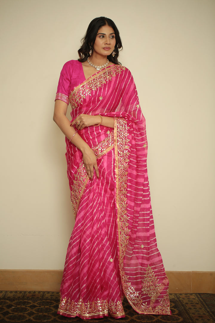 Leheriya kota silk Saree with Dori, Gota, Gota Patti, Sequins work.