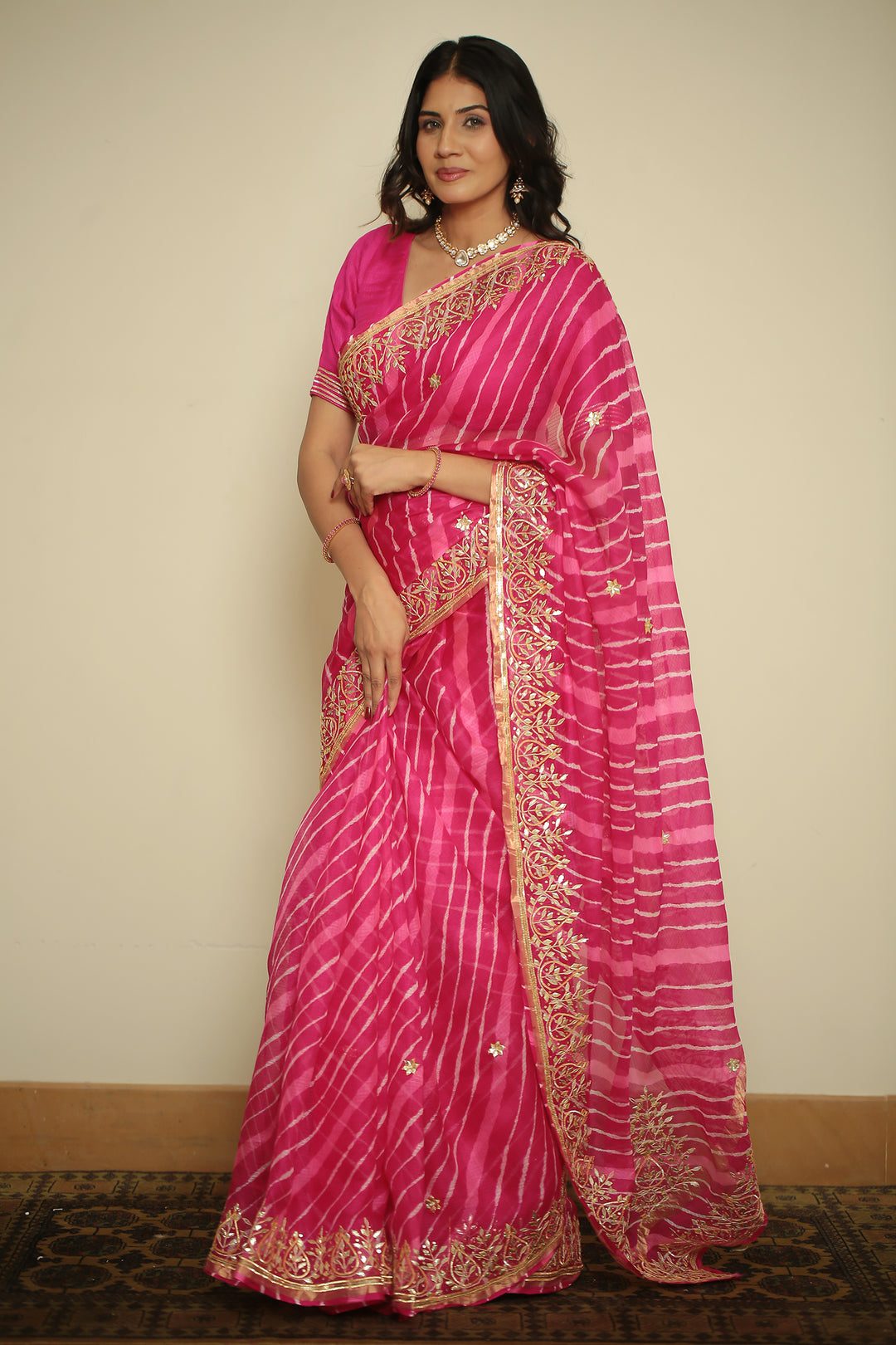 Leheriya kota silk Saree with Dori, Gota, Gota Patti, Sequins work.