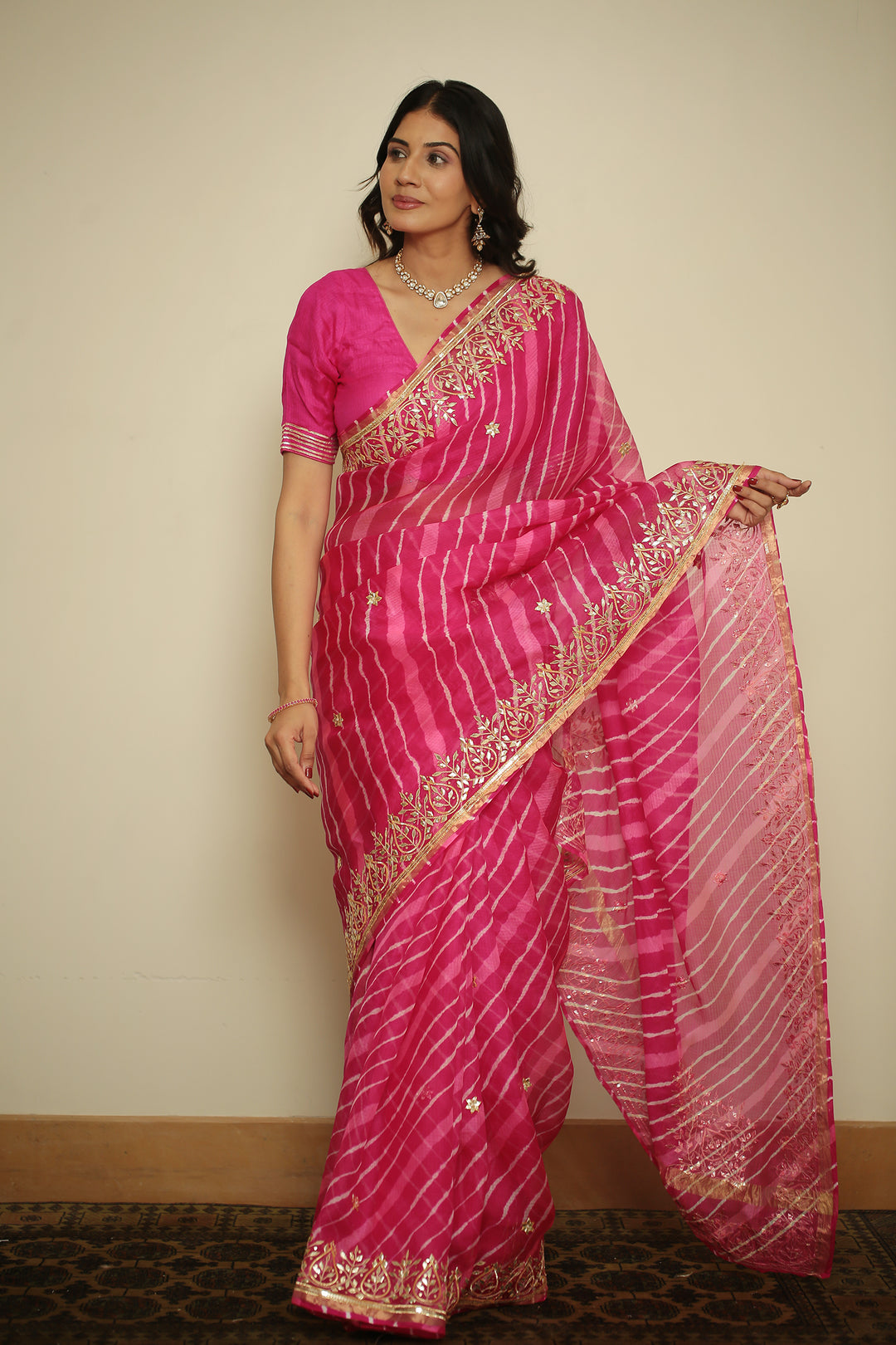 Leheriya kota silk Saree with Dori, Gota, Gota Patti, Sequins work.