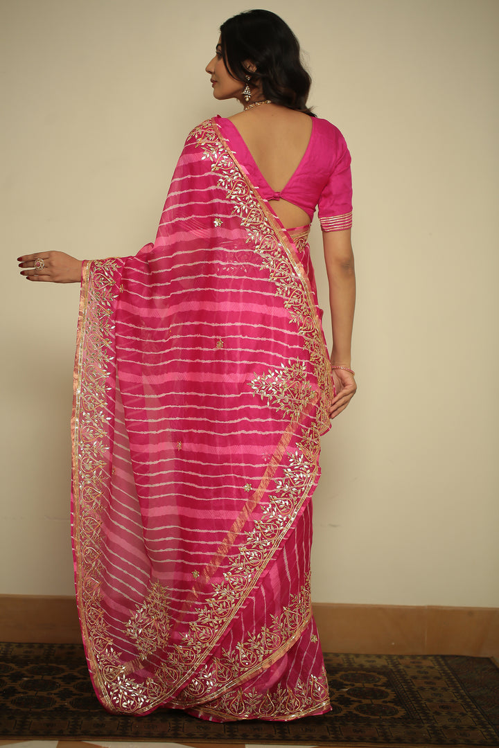 Leheriya kota silk Saree with Dori, Gota, Gota Patti, Sequins work.