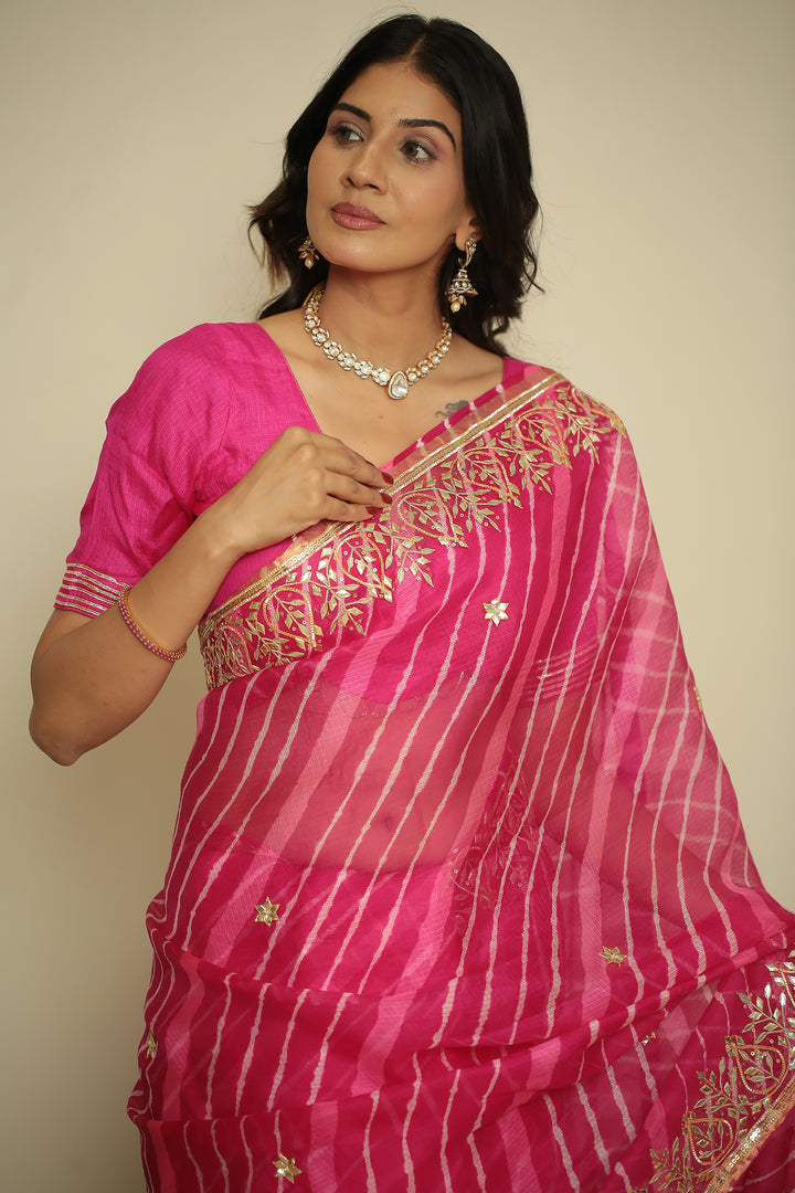 Leheriya kota silk Saree with Dori, Gota, Gota Patti, Sequins work.