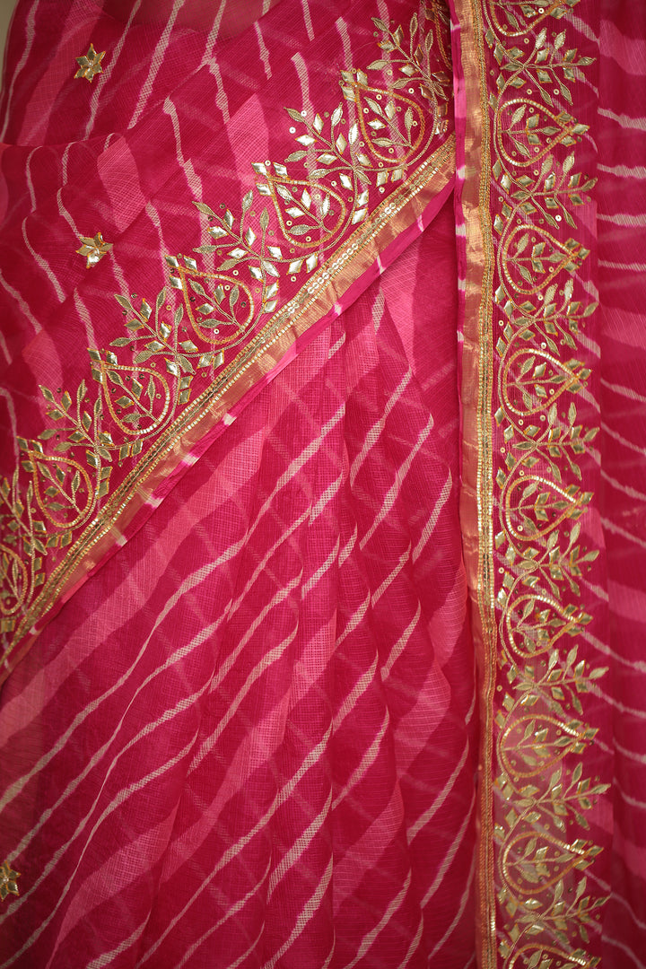 Leheriya kota silk Saree with Dori, Gota, Gota Patti, Sequins work.