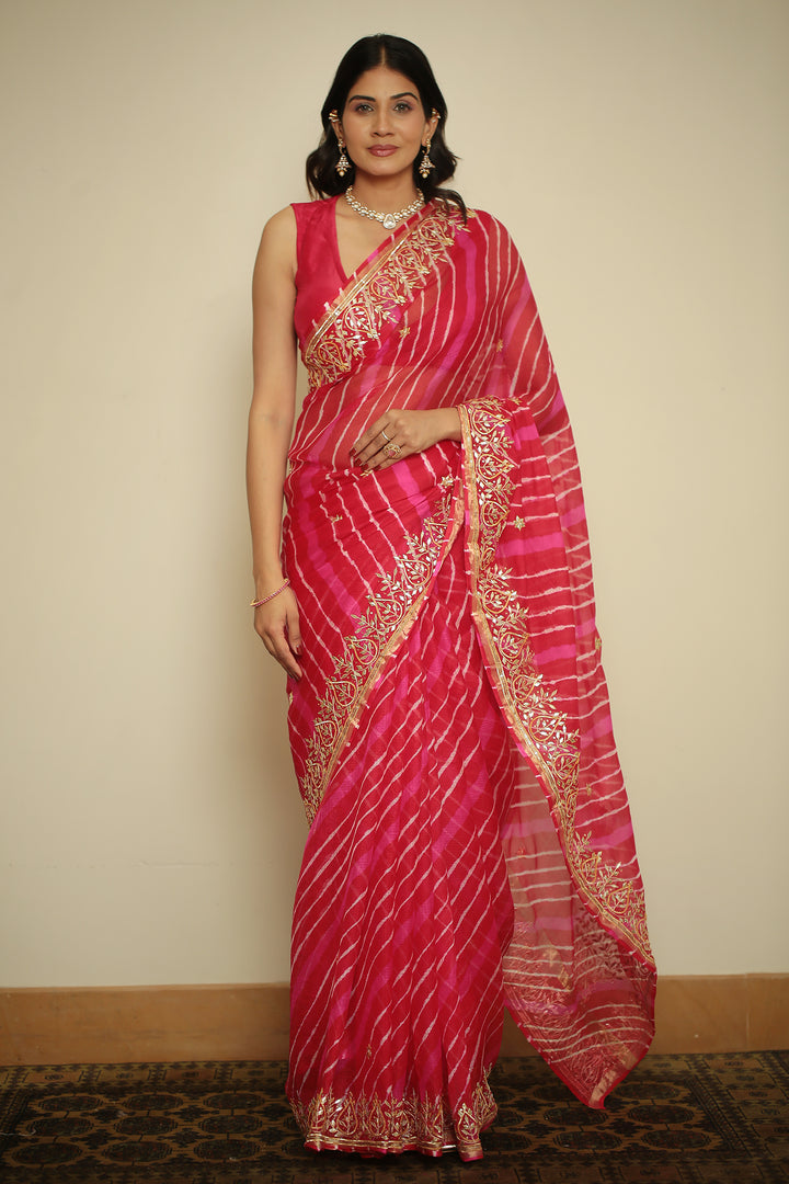 Leheriya kota silk Saree with Dori, Gota, Gota Patti, Sequins work.
