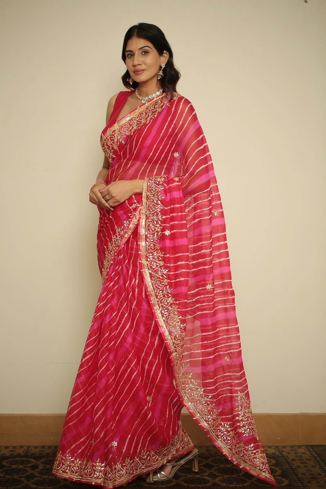 Leheriya kota silk Saree with Dori, Gota, Gota Patti, Sequins work.