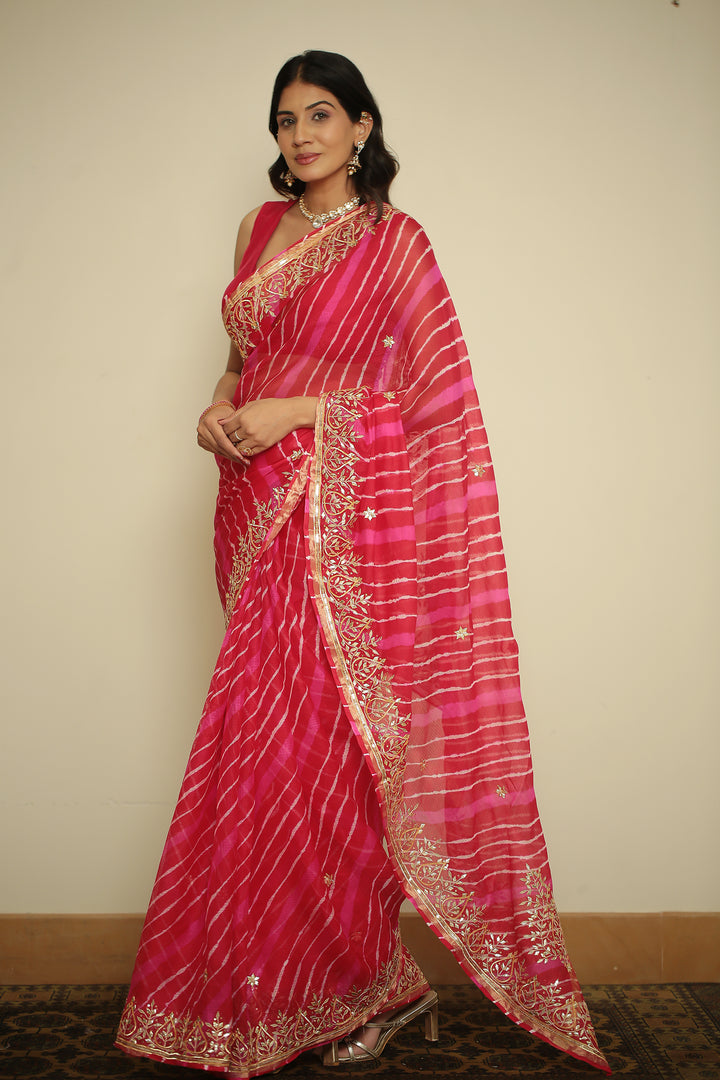 Leheriya kota silk Saree with Dori, Gota, Gota Patti, Sequins work.