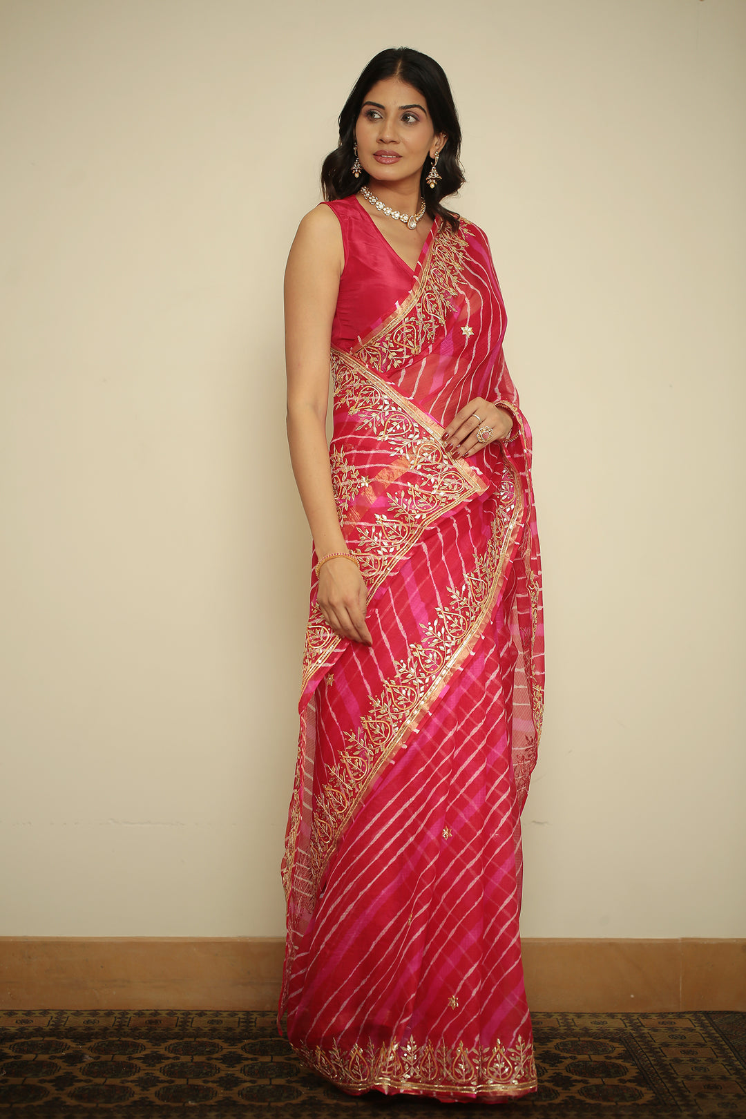 Leheriya kota silk Saree with Dori, Gota, Gota Patti, Sequins work.