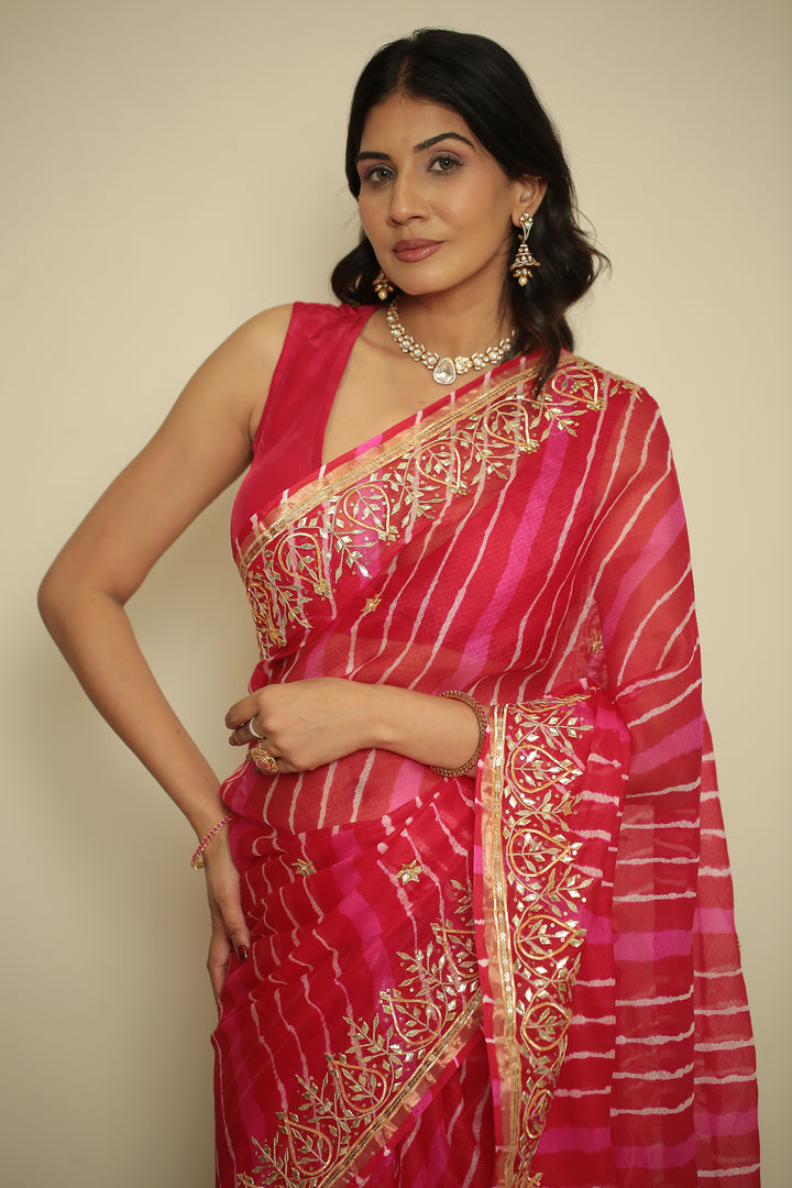 Leheriya kota silk Saree with Dori, Gota, Gota Patti, Sequins work.