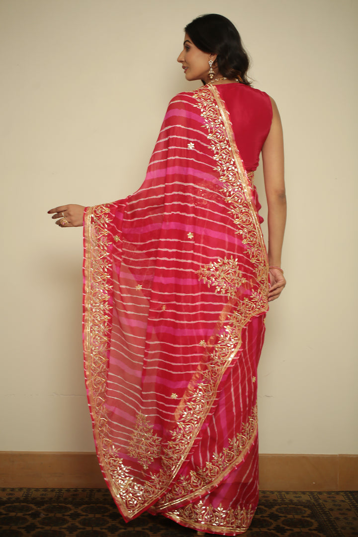 Leheriya kota silk Saree with Dori, Gota, Gota Patti, Sequins work.