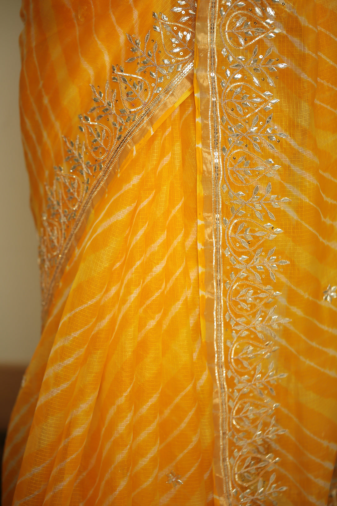 kota Silk Saree with Dori, Gota, Gota Patti, Sequins work.