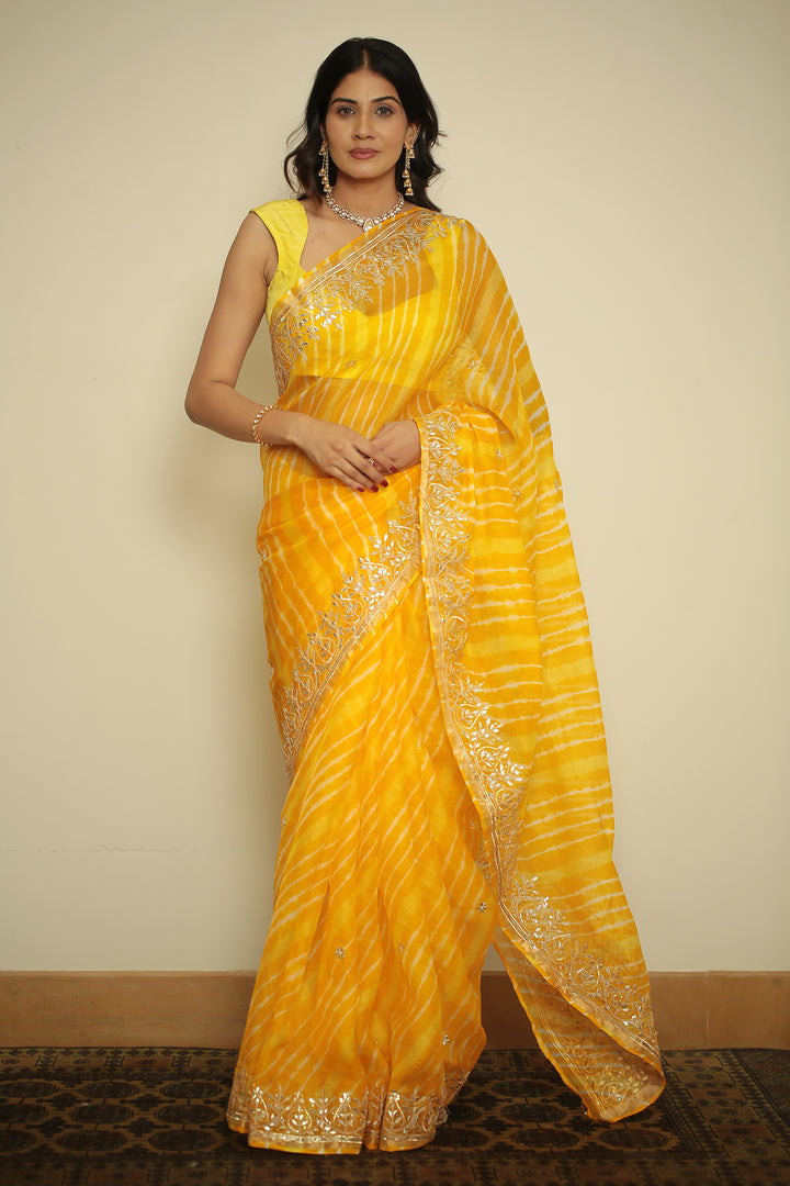kota Silk Saree with Dori, Gota, Gota Patti, Sequins work.