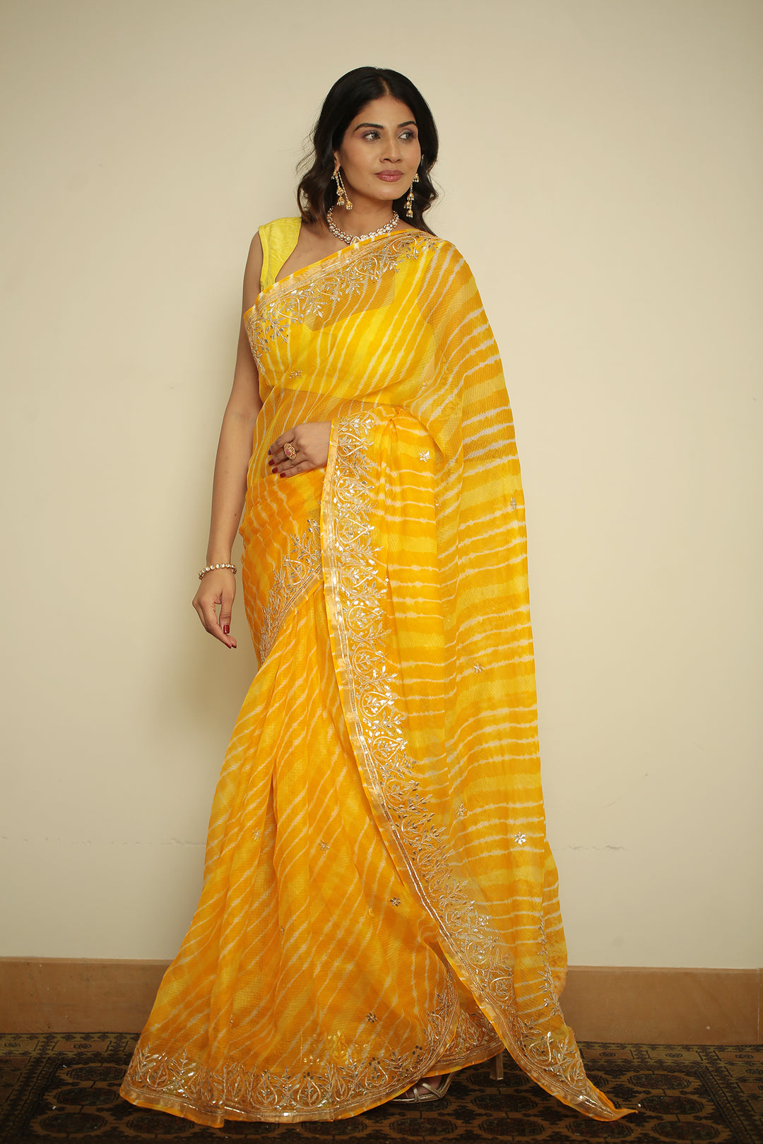 kota Silk Saree with Dori, Gota, Gota Patti, Sequins work.