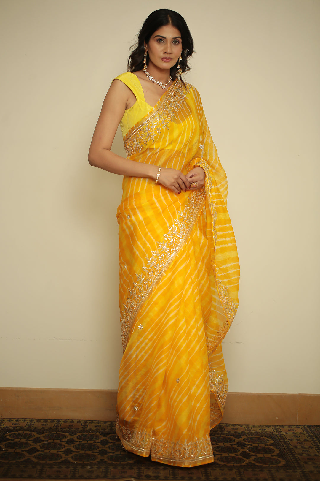 kota Silk Saree with Dori, Gota, Gota Patti, Sequins work.