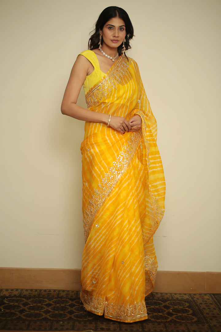 kota Silk Saree with Dori, Gota, Gota Patti, Sequins work.