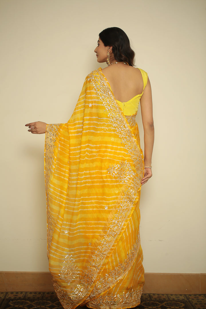 kota Silk Saree with Dori, Gota, Gota Patti, Sequins work.