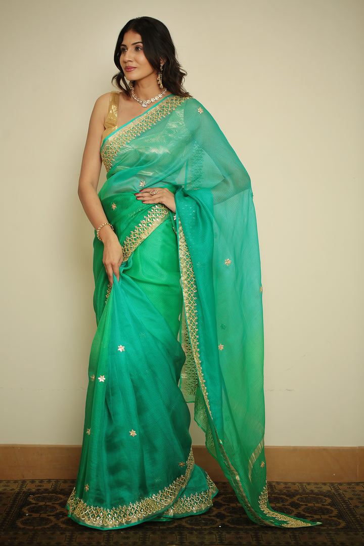 kota silk Saree with Dori, Gota, Gota Patti, Sequins work.