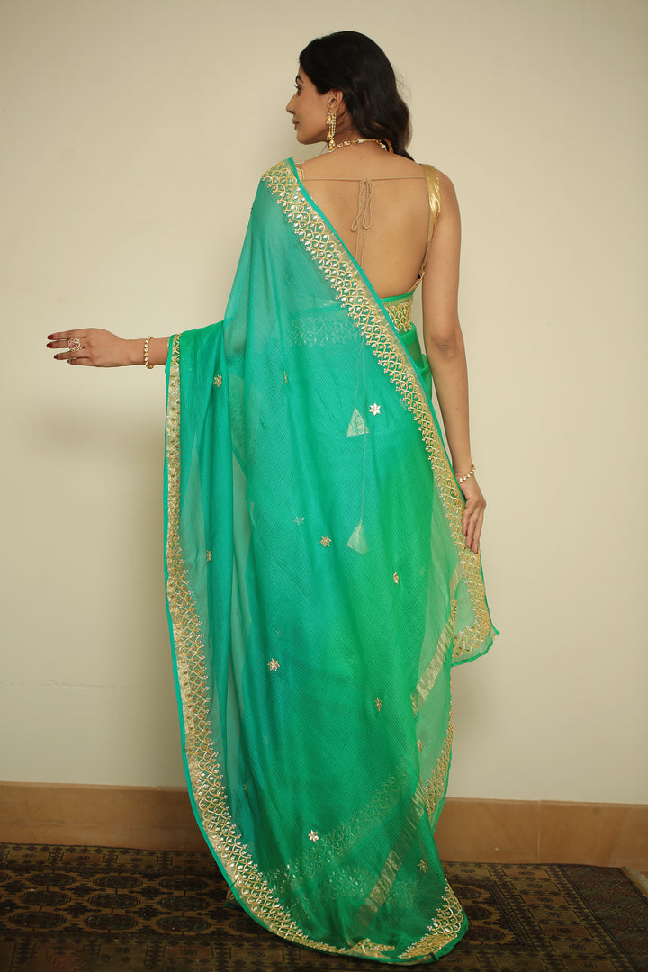 kota Silk Saree with Dori, Gota, Gota Patti, Sequins work.