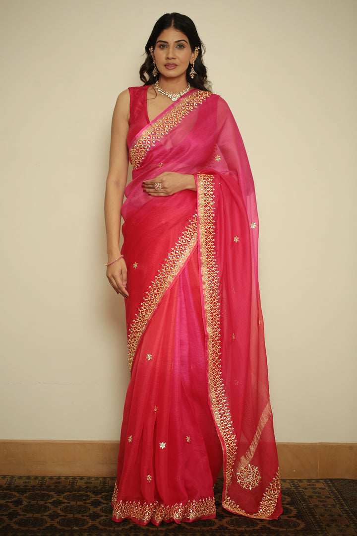 kota Silk Saree with Dori, Gota, Gota Patti, Sequins work.