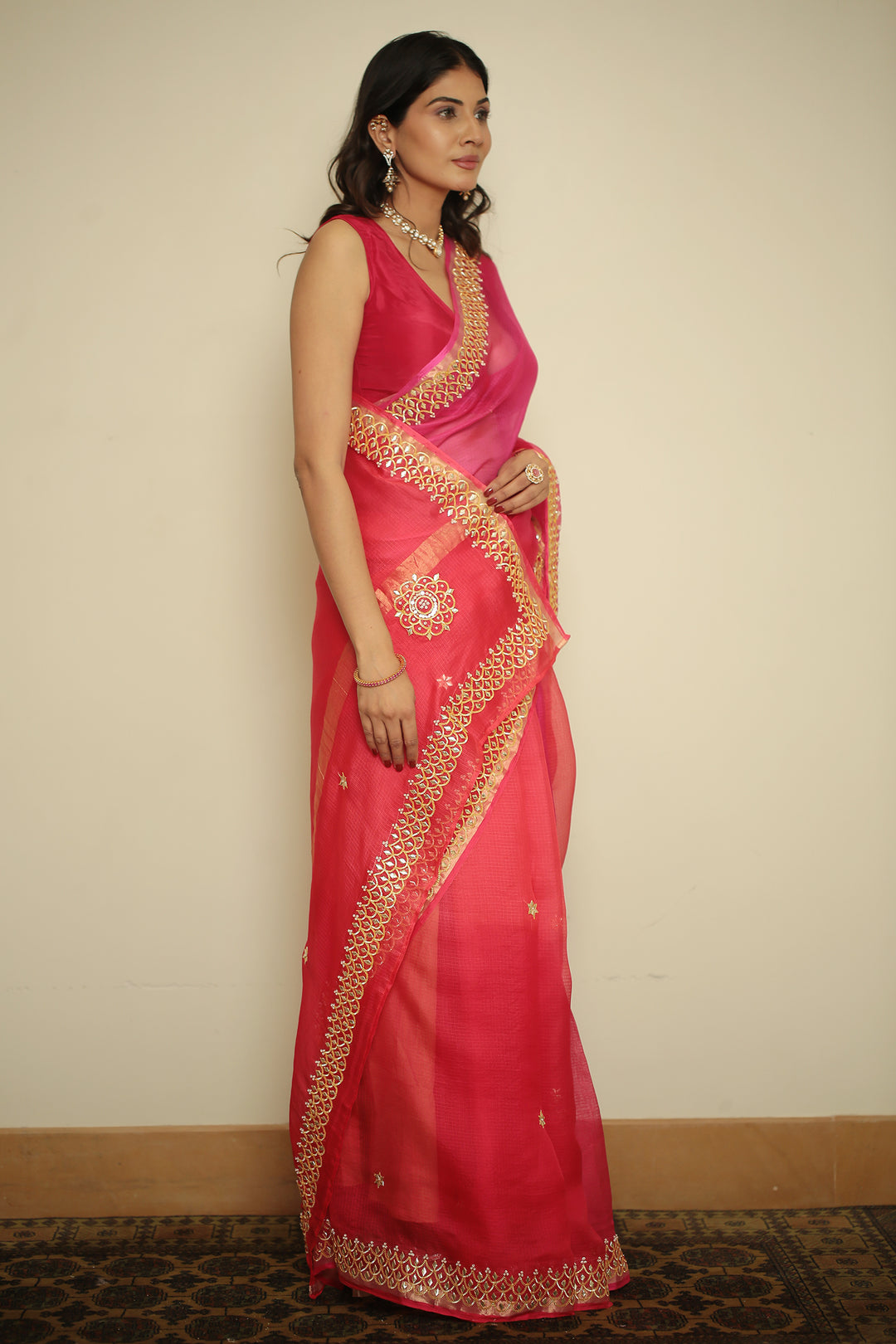 kota silk Saree with Dori, Gota, Gota Patti, Sequins work.