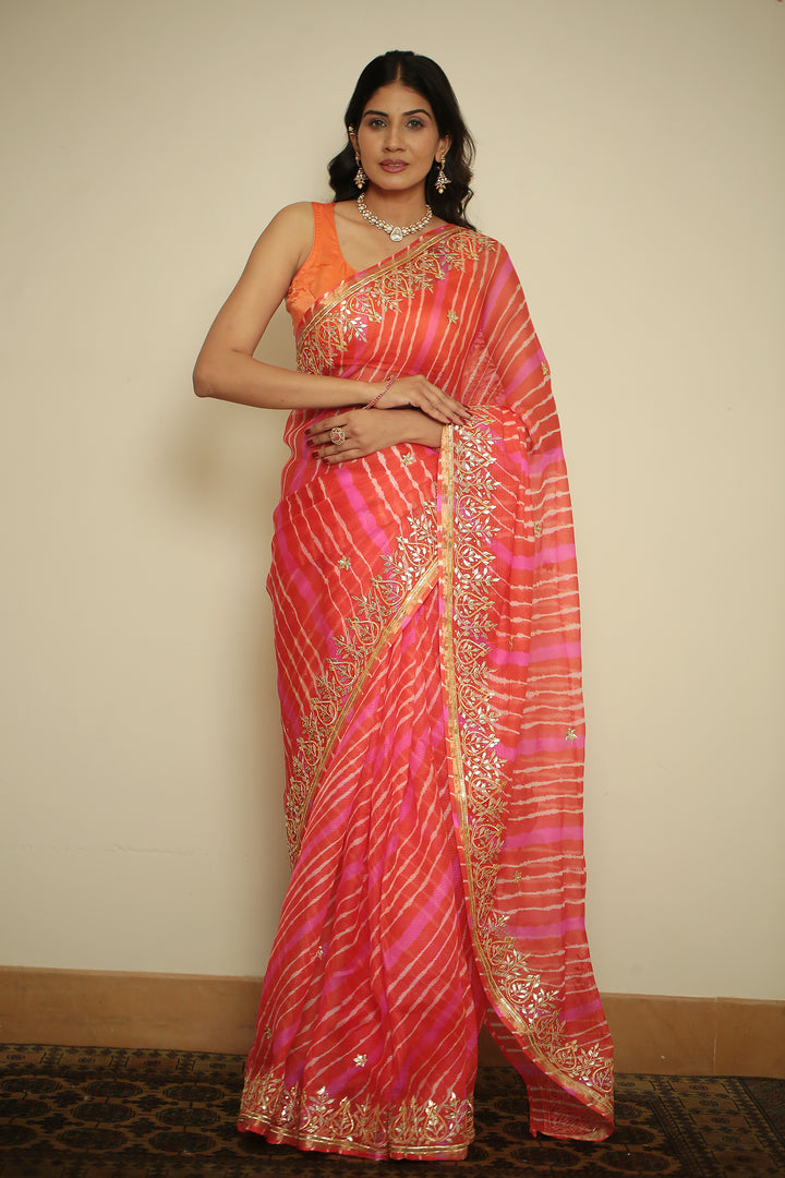 kota silk Saree with Aari, Gota Patti, Zari work.