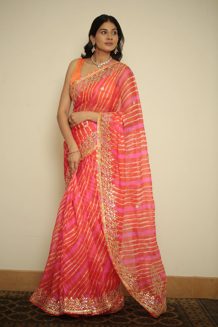 kota silk Saree with Aari, Gota Patti, Zari work.