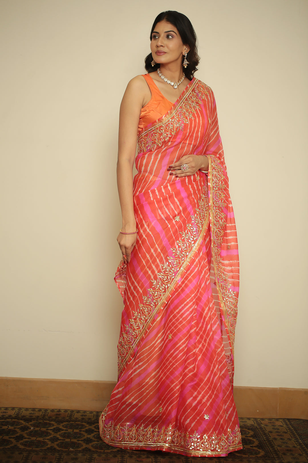 kota silk Saree with Aari, Gota Patti, Zari work.