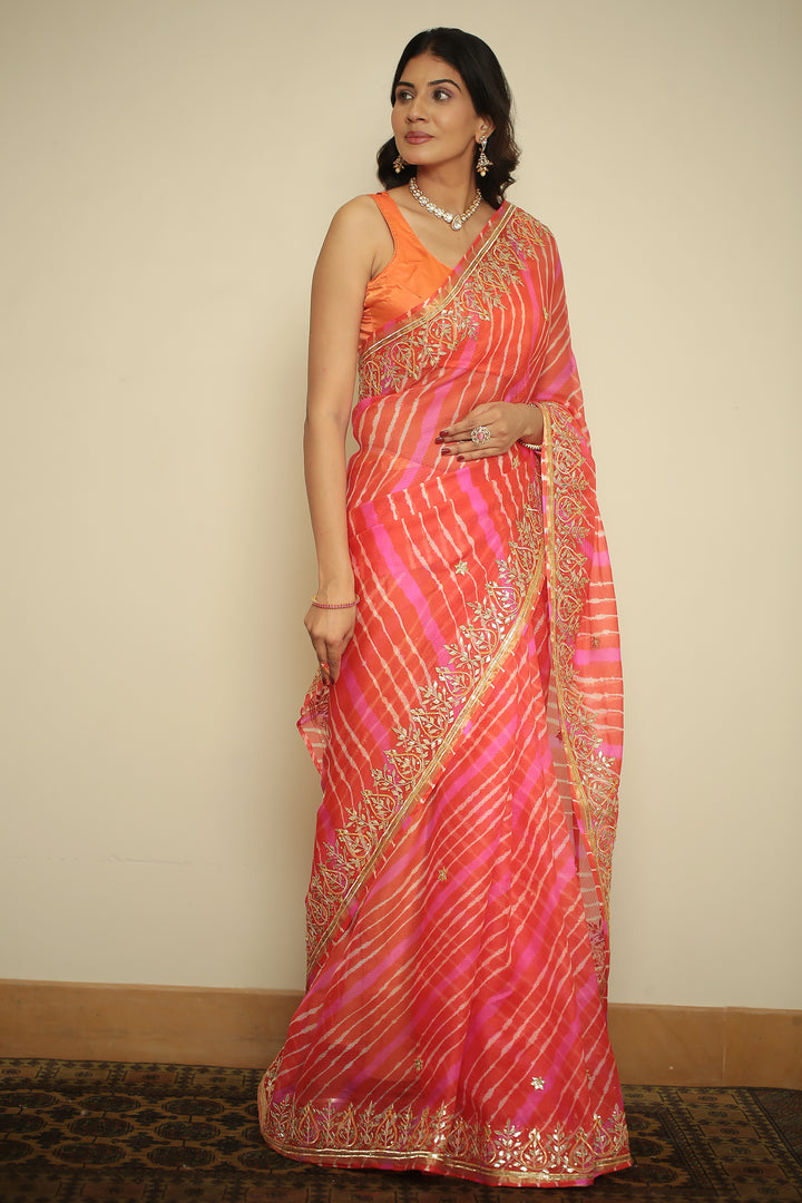kota silk Saree with Aari, Gota Patti, Zari work.