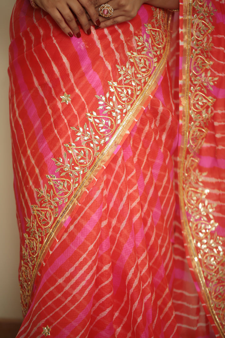 kota silk Saree with Aari, Gota Patti, Zari work.