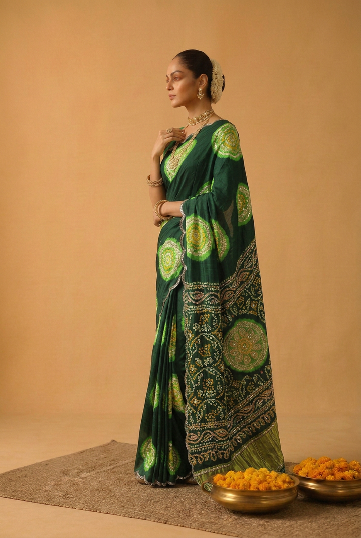 Bandhej Gajji Silk Saree