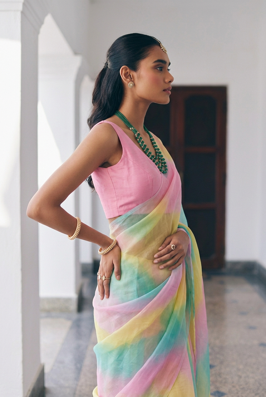 Pachranga Organza Leheriya Saree